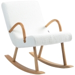 HOMCOM Poltrona Baloiço Moderna Estofada em Lã com Apoio para os Braços e Pés de Madeira 60x93x86 cm Branco e Madeira