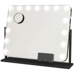 HOMCOM Espelho de Maquilhagem Estilo Hollywood com Luzes Espelho de Toucador Giratório com 14 Lâmpadas LED e Entrada USB 62,5x14x49,5 cm Preto