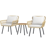 Outsunny Conjunto de Mesa e Poltronas para Jardim Exterior Jogo de 3 Peças de Vime com 2 Poltronas 1 Mesa para Terraço Natural