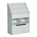 HOMCOM Estante de Madeira para Brinquedos com 3 Compartimentos 2 Prateleiras e Gaveta Móvel com 4 Rodas 60x29,9x90cm Cinza