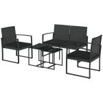 Outsunny Conjunto Móveis de Jardim de Vime Sintético com 2 Poltronas Individuais 1 Sofá Duplo e 2 Mesas de Centro Preto