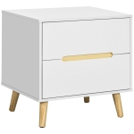 HOMCOM Mesa de Cabeceira com 2 Gavetas e Pés de Madeira Mesa de Cabeceira para Dormitório Estilo Moderno 50x40x50,5cm Branco
