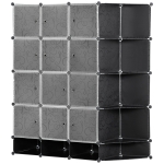 HOMCOM Armário Modular de Plástico Armário Portátil com 16 Cubos e 2 Barras Organizador de Sapatos Roupas Brinquedos para Entrada Corredor Dormitório 145x46x162cm Preto e Branco
