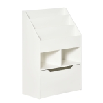 HOMCOM Estante de Madeira para Brinquedos com 3 Compartimentos 2 Cubos e Gaveta Móvel com 4 Rodas Estante para Livros Infantil para Dormitório Infantil Sala de Jogos 60x29,9x90cm Branco
