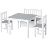 HOMCOM Conjunto Infantil de Mesa 2 Cadeiras e Banco com Armazenamento Móveis Infantil para Sala de Jogos  Branco e Cinza