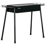 Outsunny Barbecue a Carvão com 2 Grelhas de Aço Inoxidável Portátil com 2 Prateleiras para Temperos com Ganchos 77x30x70 cm Preto