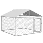 PawHut Canil de Exterior para Cães Médios Gaiola para Cães com Fechadura Toldo Impermeável e Anti-UV 200x200x150 cm Prata