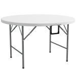 Outsunny Mesa de Jardim Redonda Mesa de Varanda Dobrável com Estrutura de Aço e Bancada de HDPE Ø122x73 cm Branco