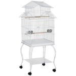 PawHut Gaiola para Pássaros com Rodas Bandeja Amovível Portas Comedouro Poleiro e Prateleira Inferior 50x49x137cm Branco