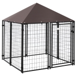 PawHut Parque para Animais de Estimação com Teto Malha de Metal e Porta com Fechadura para 141x141x153cm Preto