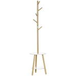 HOMCOM Cabide de Pé de Bambu 2 em 1 com 2 Prateleiras 5 Ganchos e Estrutura de Alumínio 39x5x39,5x71cm Madeira e Branco