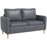 HOMCOM Sofá de 2 Lugares Estofado em Poliéster com 2 Bolsos Laterais Apoio para os Braços e Pés de Madeira 143x76x83 cm Cinza