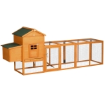 PawHut Galinheiro de Madeira para 3-6 Galinhas com Teto Asfáltico Porta com Trava Bandeja Amovível e Rampa 297,5x68x118cm Madeira