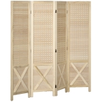 HOMCOM Biombo de 4 Painéis Separador de Ambientes Dobrável 152x1,7x144,5 cm Painéis com Orifícios para Pendurar Madeira
