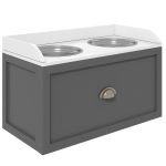PawHut Comedouro Elevado para Cães com 2 Tigelas 2000ml de Aço Inoxidável Gaveta Oculta com Suporte de Madeira 60x30x36cm Cinza