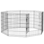 PawHut Parque para Cães 8 Painéis Dobráveis Gaiola Metálica para Animais de Estimação com Porta e Dupla Fechadura 76x61cm Preto