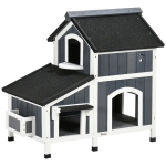 PawHut Casa para Gatos de Madeira com Suporte para Flores de 2 Níveis e Teto Asfáltico 96x65x85,5 cm Cinza
