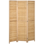 HOMCOM Biombo de 3 Paineis Separador de Ambientes Dobrável 120x1,8x170 cm Divisor de Ambientes com Padrão Tecido em Bambu Madeira