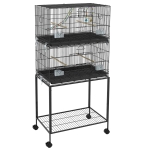 PawHut Gaiola Dupla e Empilhável para Pássaros 77x46x164 cm com Rodas Poleiros Bandeja Amovível Comedouros Baloiço e Escada Preto