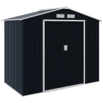 Outsunny Abrigo de Jardim 213x130x185cm Abrigo de Jardim Metálico de Exterior com 2 Portas Deslizantes e 4 Janelas Cinza Escuro