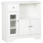 HOMCOM Aparador Moderno com Porta de Vidro Gaveta Prateleira Aberta e Prateleiras Ajustáveis Móvel Auxiliar 80x30x82cm Branco