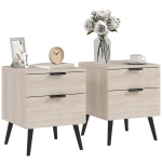HOMCOM Set de 2 noptiere stil nordic cu sertar și bază înălțată, din lemn, 40x40x50 cm, culoare stejar