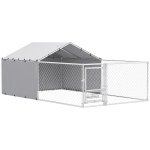 PawHut Țarc pentru Câini de Exterior cu Acoperiș Anti-UV Impermeabil și Boluri Rotative, 400x230x150 cm, Argintiu