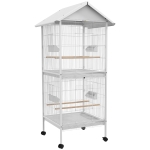 PawHut Gaiola para Pássaros 2 em 1 com 2 Andares Rodas 4 Comedouros 4 Poleiros e Bandejas Amovíveis  78x75x168 cm Branco
