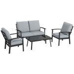 Outsunny Set de Grădină 4 Piese cu 2 Fotolii, Canapea cu 2 Locuri și Măsuță, din Aluminiu și Fibre, Gri Carbune