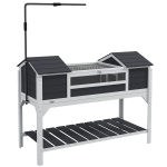 PawHut Maison tortue terrestre extérieure enclos tortue 2 niches support de lampe réglable bois massif 122 x 56,5 x 93 cm gris