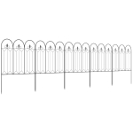 Outsunny Gard Exterior cu 5 Panouri din Metal și Țăruși, 305x79,5 cm, Negru