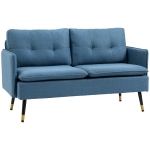 HOMCOM Sofá de 2 Lugares Moderno Estofado em Poliéster com 4 Almofadas Apoio para os Braços e Pés de Aço 139x68x80 cm Azul