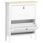 HOMCOM Sapateira Estreita com 2 Gavetas Prateleiras Ajustáveis e Puxadores em PU para 14 Pares de Sapatos 80x24x95,5 cm Branco