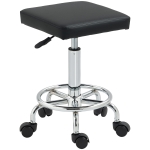HOMCOM Banco Giratório com Rodas Altura Regulável 50-66 cm Assento Estofado em Imitação de Couro  34x34x50-66 cm Preto