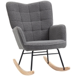 HOMCOM Poltrona Baloiço em Borrego com Oscilação de 40° Pés de Madeira de Faia e Estrutura de Aço 71x98x101 cm Cinzento Escuro