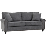 HOMCOM 196cm 3 Seater Sofa, Fabric Sofa with Rubber Wood Legs, Nailhead Trim, 2 Pillows, Small Upholstered Couch Settee for Living Room, Guest Room, Grey