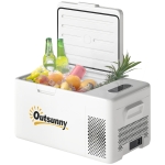 Outsunny 16,8 Liter Campingkoelkast, Autokoelkast, Koelbox met LED-Licht, AC- en DC-Adapter, Stil in Gebruik, Cremewit