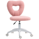 HOMCOM Armless Heart Computer Desk Chair, Teddy Fleece Swivel Office Chair, Makeup Vanity Chair with Height Adjustable, Wheels, for Home Study Bedroom, Pink