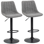 HOMCOM Breakfast Bar Stools Set of 2 Leather Upholstery 59-80cm Adjustable Height with Gas Rod - Grey