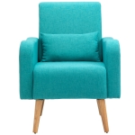 HOMCOM Accent Chair, Linen-Touch Armchair with Pillow, Upholstered Leisure Lounge Sofa for Living Room, Club Chair with Rubber Wooden Frame, Teal