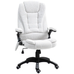 Vinsetto Massage Recliner Chair Heated Office Chair with Six Massage Points Linen-Feel Fabric 360° Swivel Wheels Cream White