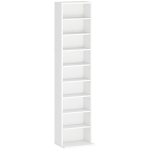 HOMCOM Estante para CDs e DVDs Suportes para CD Estreitos com 9 Compartimentos Prateleiras Ajustáveis 33x24x140 cm Branco