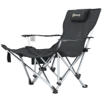 Outsunny Chaise de camping pliante fauteuil de pêche avec repose-pied amovible, appui-tête, porte-gobelet, sac de transport noir