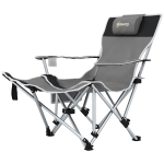 Outsunny Chaise de camping pliante fauteuil de pêche avec repose-pied amovible, appui-tête, porte-gobelet, sac de transport gris