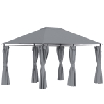 Outsunny Tonnelle de jardin barnum pavillon style colonial double-toit toiles latérales amovibles 4 x 3 x 2,72 m gris