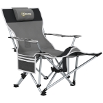 Outsunny Chaise de camping pliante fauteuil de pêche avec repose-pied amovible, appui-tête, porte-gobelet, sac de transport gris