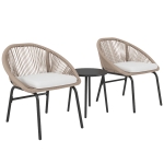 Outsunny Ensemble salon de jardin pour 2 personnes avec coussins d'assise moelleux avec corde en résine tressée et acier kaki