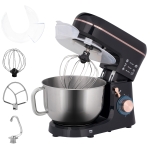 HOMCOM Stand Mixer, 5L Food Mixer for Baking, 6 Speeds and Pulse Setting, 1400W Cake Electric Kitchen Mixer with Dough Hook, Whisk, Stainless Steel Bowl, Splash Guard, Beater, Black