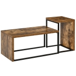 HOMCOM Nesting Coffee Table Set of 2, Industrial Stacking Side End Tables with Metal Frame for Living Room, Bedroom, Rustic Brown