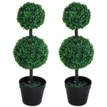 Outsunny Set of 2 Artificial Boxwood Ball Topiary Trees Potted Decorative Plant Indoor Décor (67cm)